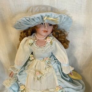 Stunning Vintage Artist Porcelain Doll Emerald Victorian Dress 16” Tall